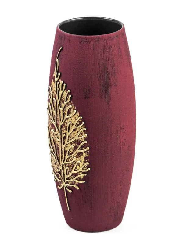 Gold on Burgundy Handpainted Art Glass Oval Vase for Flowers | Interior Design | Home Decor | Table vase | 7736/250/sh161.6 - Image 2