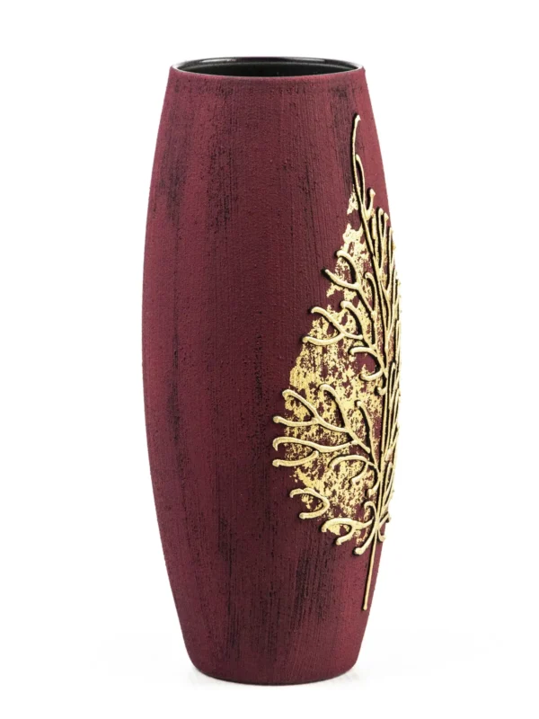 Gold on Burgundy Handpainted Art Glass Oval Vase for Flowers | Interior Design | Home Decor | Table vase | 7736/250/sh161.6 - Image 3