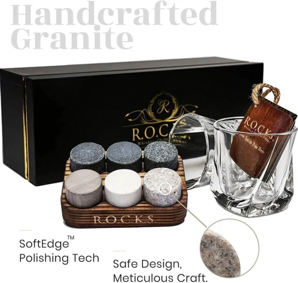 Whiskey Chilling Stones Gift Set With 2 Twist Crystal Glasses - Image 2