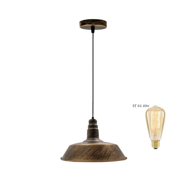 Industrial Vintage Retro Barn slotted shape Brushed Copper Metal Ceiling Pendant Lights E27~3992 - Image 5