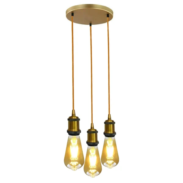 Yellow brass 3 Head Pendant Braided Fabric Flex Lamp Holder Fitting~1284