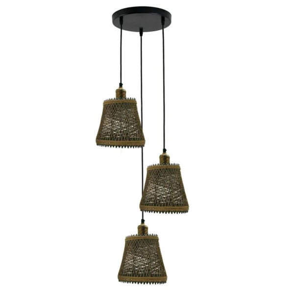 Industrial Rattan Wicker Design Chandelier Ceiling Pendant Light Brown Finish~1416 - Image 8