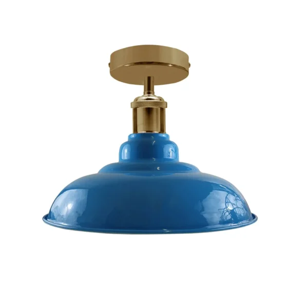 Industrial Vintage Retro Flush Mount Glossy Shade Blue colour Ceiling Light E27UK~3762 - Image 3