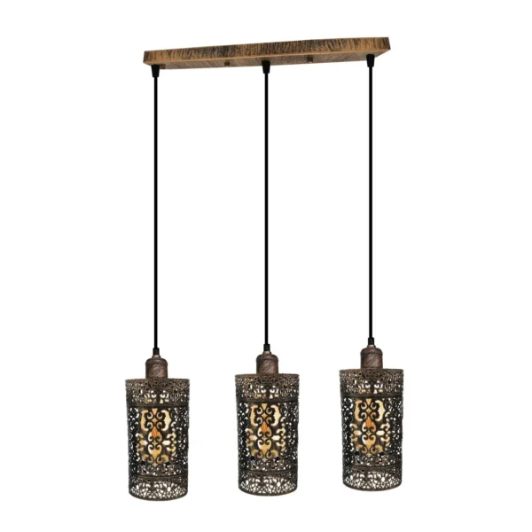 Industrial vintage Retro pendant light 3 way Rectangle Drum Cylinder Brushed copper ceiling base brushed finished~4017 - Image 2