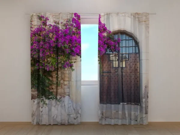 Photo Curtains Purple Bush and Old Door