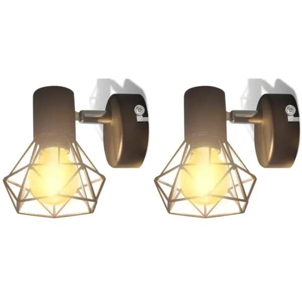 2 Black Industrial Style Wire Frame Wall Sconce with LED Filament Bulb - Image 14