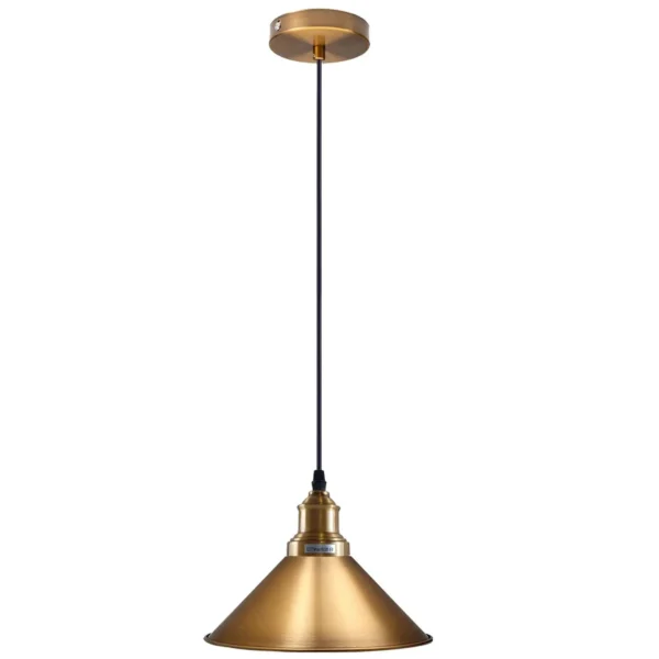 Industrial Vintage single ceiling Pendant Lighting Metal cone Yellow Brass Lampshade E27 UK Holder~3814 - Image 9