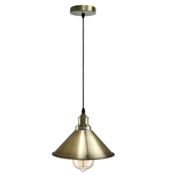 Industrial Vintage single ceiling Pendant Lighting Metal cone Green Brass Lampshade E27 UK Holder~3813 - Image 5