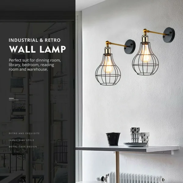 Vintage Industrial Wall Light with FREE Bulb Antique Retro Cage Adjustable Wall Sconce Lamp~2270 - Image 20