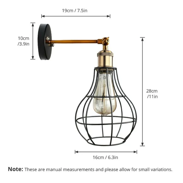 Vintage Industrial Wall Light with FREE Bulb Antique Retro Cage Adjustable Wall Sconce Lamp~2270 - Image 15