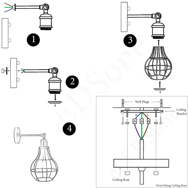 Vintage Industrial Wall Light with FREE Bulb Antique Retro Cage Adjustable Wall Sconce Lamp~2270 - Image 11