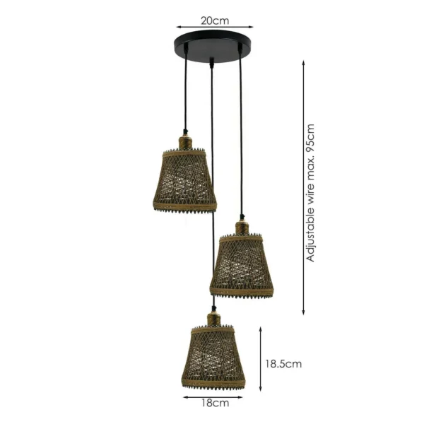 Industrial Rattan Wicker Design Chandelier Ceiling Pendant Light Brown Finish~1416 - Image 3