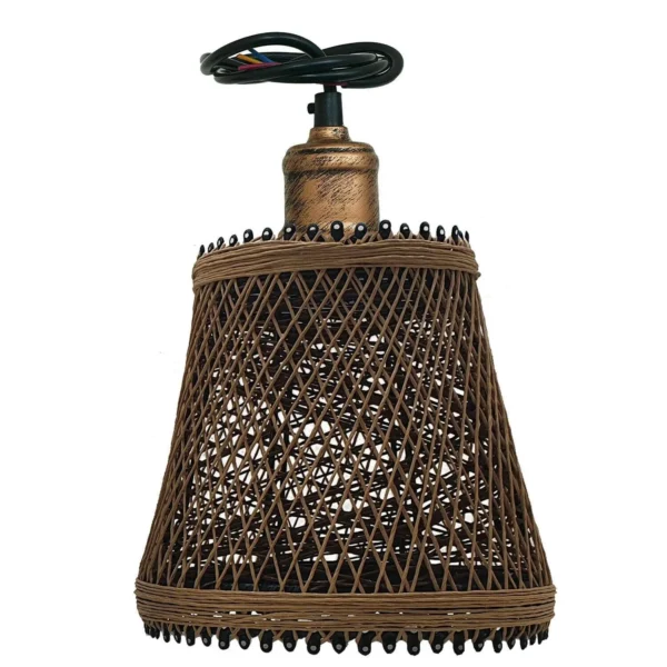 Industrial Rattan Wicker Design Chandelier Ceiling Pendant Light Brown Finish~1416 - Image 5