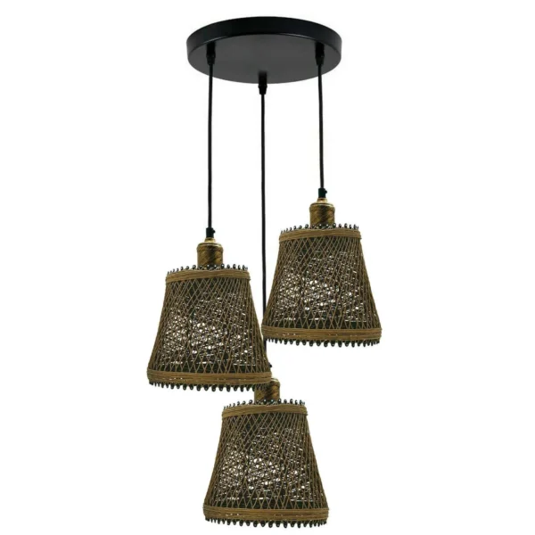 Industrial Rattan Wicker Design Chandelier Ceiling Pendant Light Brown Finish~1416 - Image 7