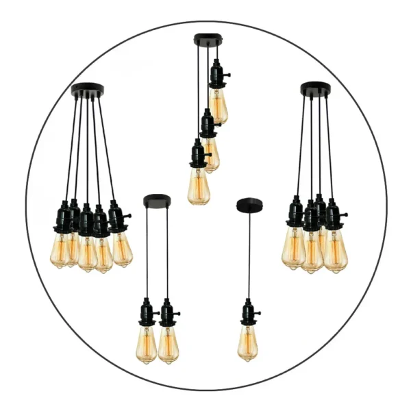 Multi Way Black Modern Ceiling Pendant Fitting LED Light Bulbs Lampshade UK~2257 - Image 2