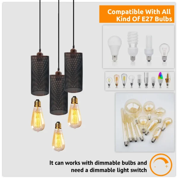 Industrial vintage Retro3 way Round ceiling Various colours cage pendant light E27 Uk Holder~3968 - Image 44