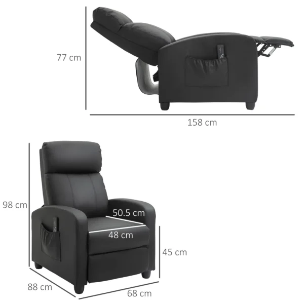 HOMCOM Recliner Sofa Massage Chair PU Leather Armcair w/ Footrest and Remote Control for Living Room, Bedroom, Home Theater, Black - Image 3