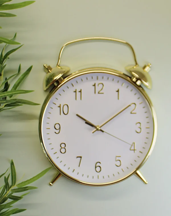 Alarm Style Gold & White Wall Clock - Image 2