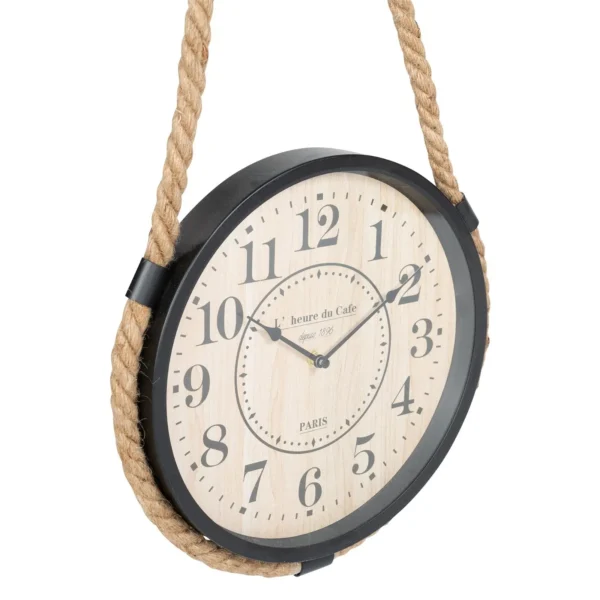 Industrial Hanging Rope Round Black Metal Clock - Image 2