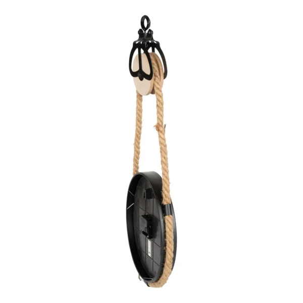 Industrial Hanging Rope Round Black Metal Clock - Image 3