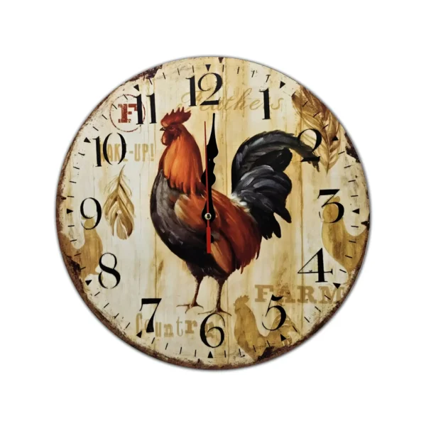 Large Retro Wooden Rooster Wall Clock Battery Operated~5206 - Image 4