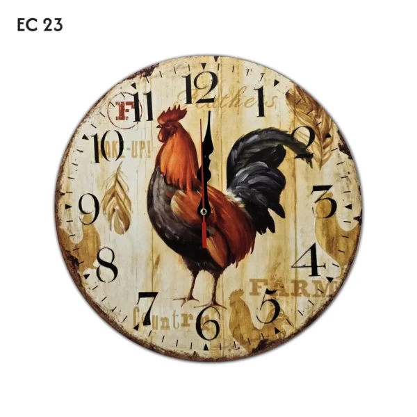 Large Retro Wooden Rooster Wall Clock Battery Operated~5206 - Image 3