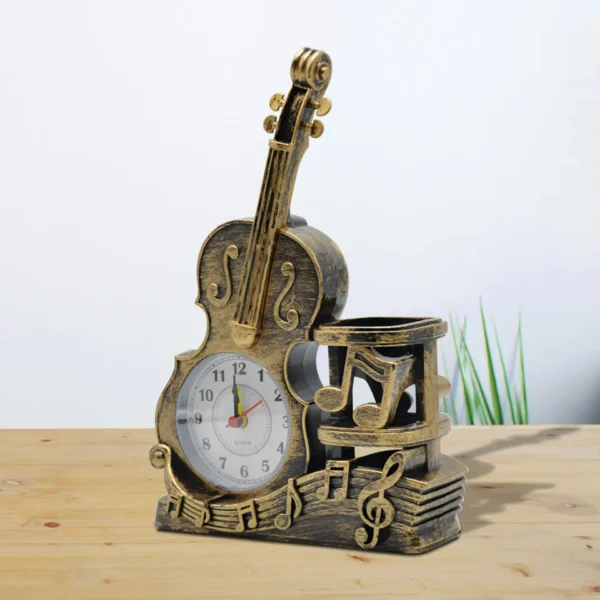 Violin Shape Mini Alarm Clock & Pen Holder for Home Decorations ~5225