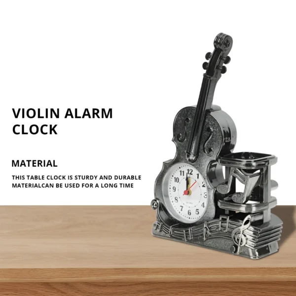 Violin Shape Mini Alarm Clock & Pen Holder for Home Decorations ~5225 - Image 4