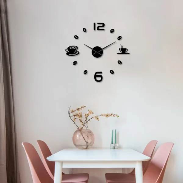 Modern Frameless Coffee Time 3D Sticker Number Wall Clock ~5403