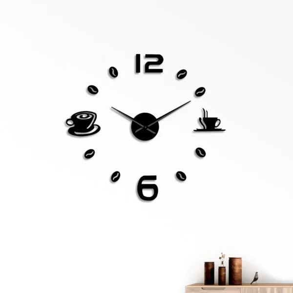 Modern Frameless Coffee Time 3D Sticker Number Wall Clock ~5403 - Image 8