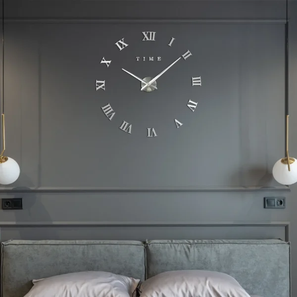 Modern Large 3D Roman numerals Frameless Sticker clock ~5408 - Image 3