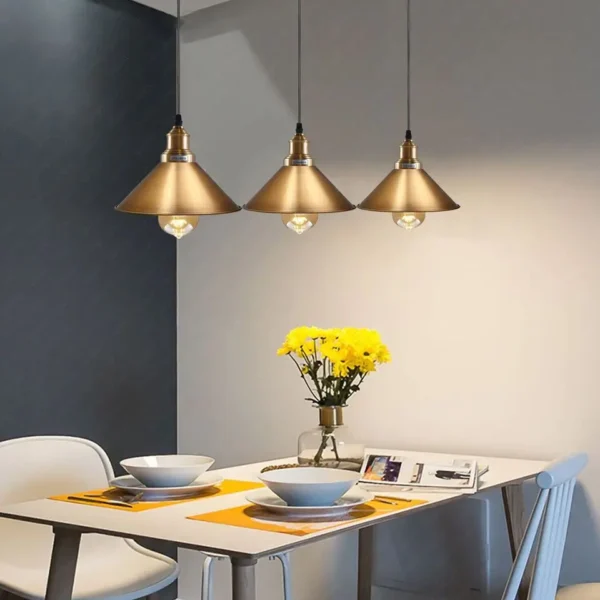 Industrial Vintage single ceiling Pendant Lighting Metal cone Yellow Brass Lampshade E27 UK Holder~3814