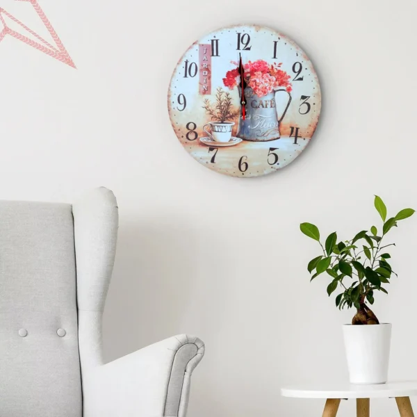 Round Cafe Cup and Flowers Ticking Shabby Chic Wall Clock ~5485 - Image 2