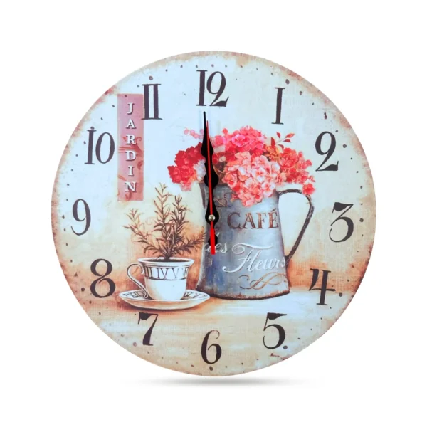 Round Cafe Cup and Flowers Ticking Shabby Chic Wall Clock ~5485 - Image 3