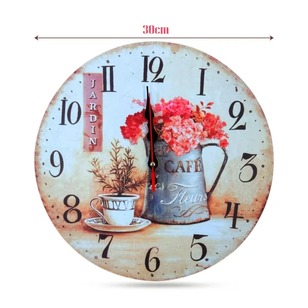 Round Cafe Cup and Flowers Ticking Shabby Chic Wall Clock ~5485 - Image 7