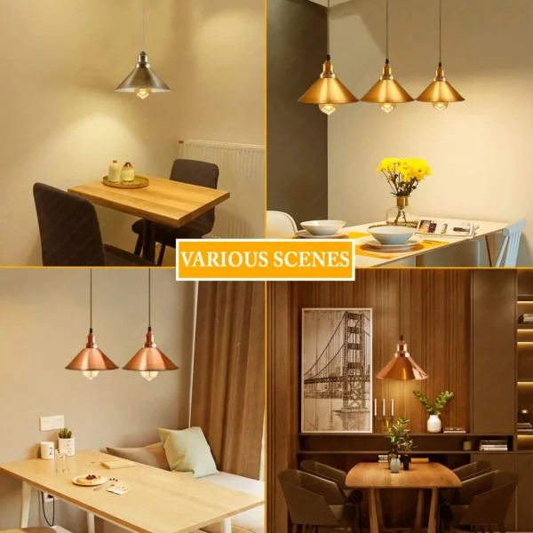 Industrial Vintage single ceiling Pendant Lighting Metal cone Yellow Brass Lampshade E27 UK Holder~3814 - Image 2