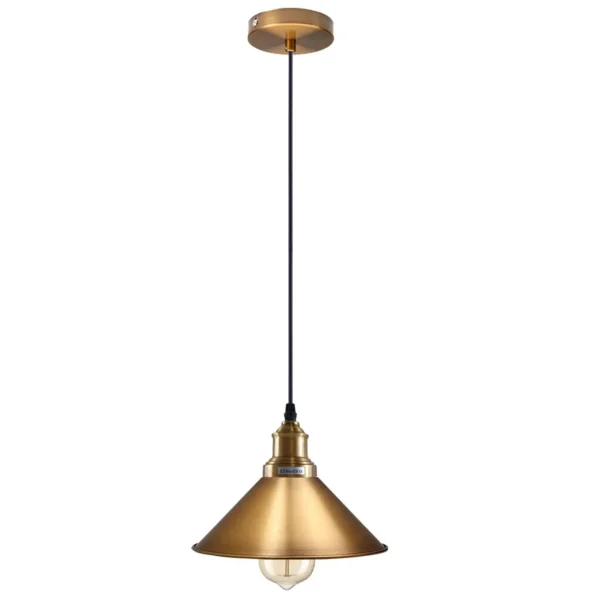 Industrial Vintage single ceiling Pendant Lighting Metal cone Yellow Brass Lampshade E27 UK Holder~3814 - Image 10