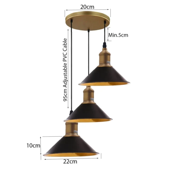 Three Outlet Black Pendant Light 3 Lights Modern Drop Hanging Light~1508 - Image 2