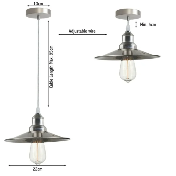 Industrial Pendant Light, Metal Hanging Ceiling Lights Fixture with Metal Flat Shade~1275 - Image 4