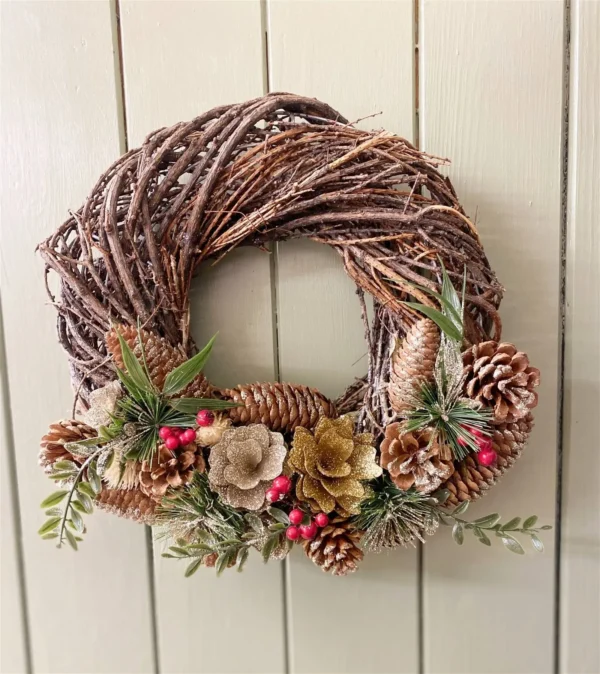 Twisted Pine & Berry Botanical Christmas Wreath 35cm - Image 2