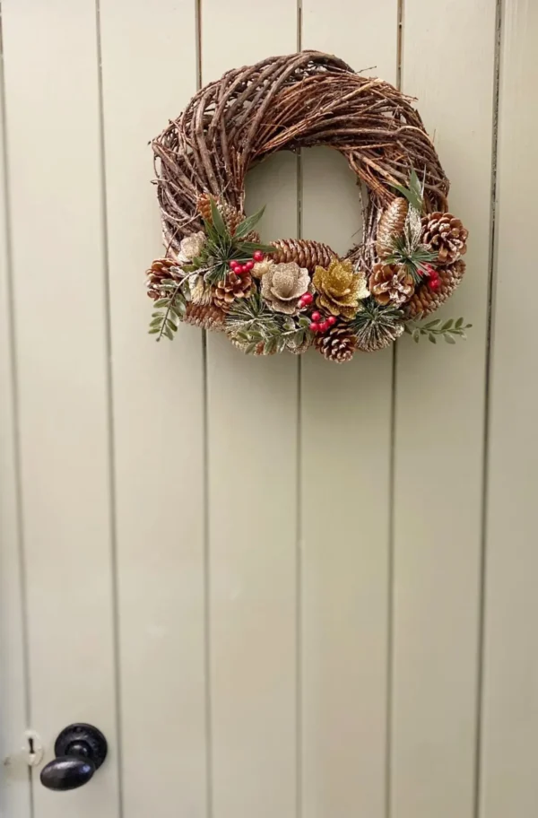 Twisted Pine & Berry Botanical Christmas Wreath 35cm - Image 3