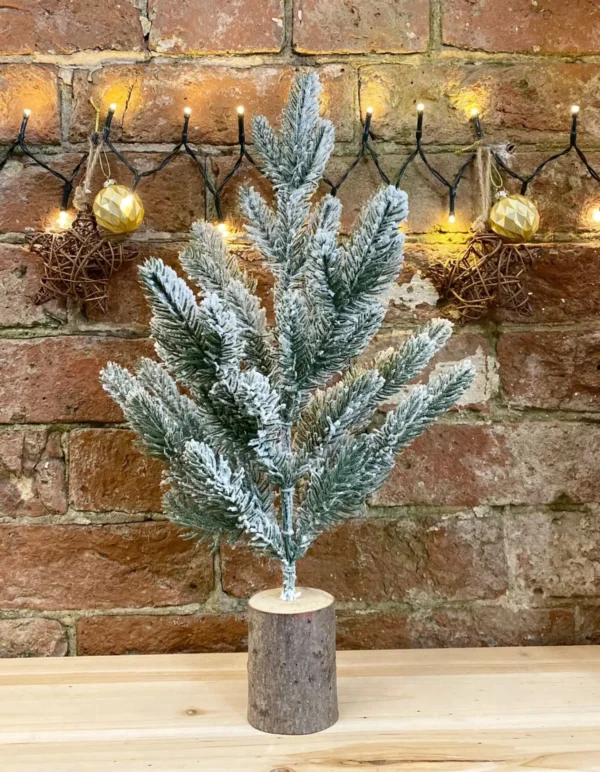 Small Frosted Christmas Tree In Log 43cm - Image 2