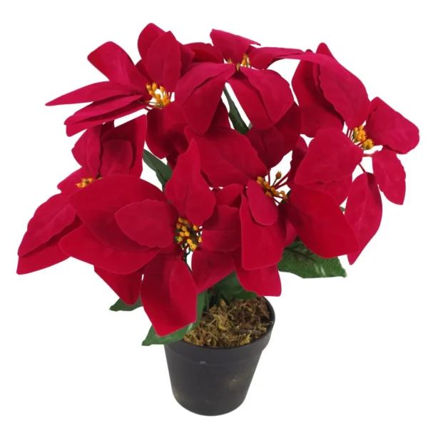 Xmas Poinsettias Silver Metal Planter Artificial Christmas - Image 3