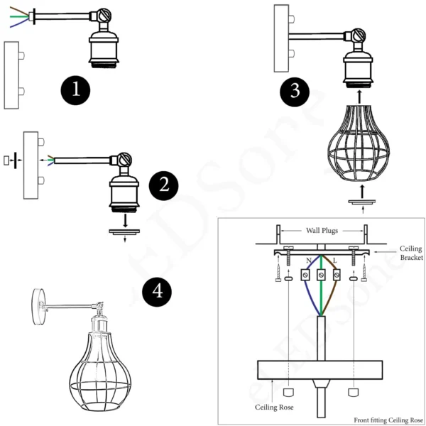 Vintage Industrial Wall Light with FREE Bulb Antique Retro Cage Adjustable Wall Sconce Lamp~2270 - Image 4