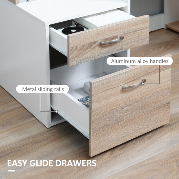 HOMCOM Computer Desk with Drawers and Storage Shelves, Reception Desk, Study Workstation for Home Office, 137 x 55 x 92cm, Oak and White - Image 5
