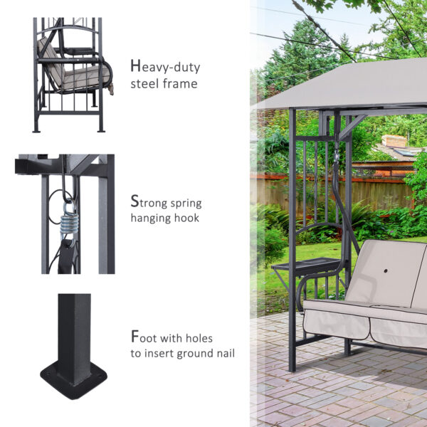 Outsunny Outdoor Garden 2 Seater Canopy Swing Chair Seat Porch Loveseat Vintage Hammock Cushioned Seat w/ and Side Drink Panel - Image 4