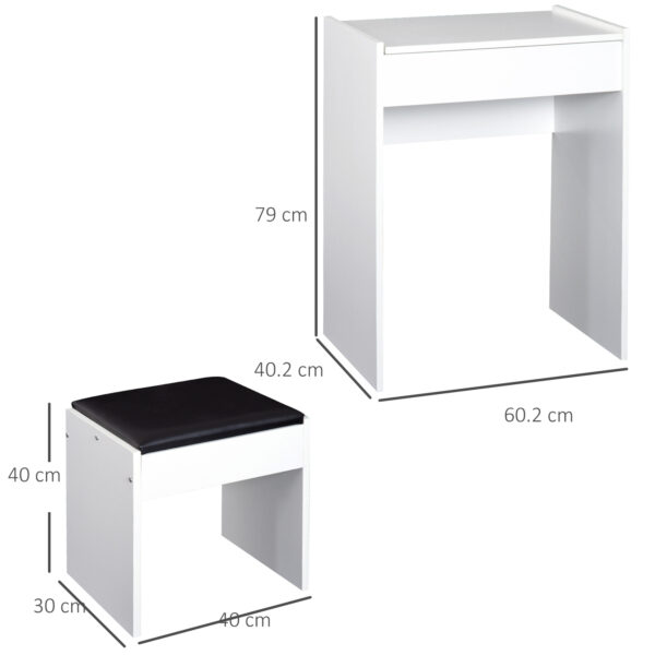 HOMCOM Dressing Table with Mirror and Stool, Vanity Makeup Table with Flip Up Mirror, Vanity Desk with Storage Unit and Padded Seat, White - Image 2