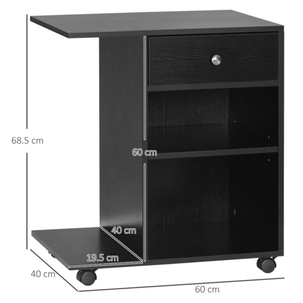 Vinsetto Mobile Printer Stand Rolling Cart Desk Side with CPU Stand Drawer Adjustable Shelf and Wheels 60cmx40cmx68.5cm Black - Image 2