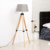 HOMCOM Tripod Floor Lamp Wooden Adjustable Modern Illumination Design E27 Bulb Compatible (Grey Shade) 99-143H - Image 6
