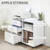 HOMCOM Freestanding Printer Stand Unit Office Desk Side Mobile Storage w/ Wheels 3 Drawers, 2 Open Shelves Modern Style 80L x 40W x 65H cm - White - Image 3